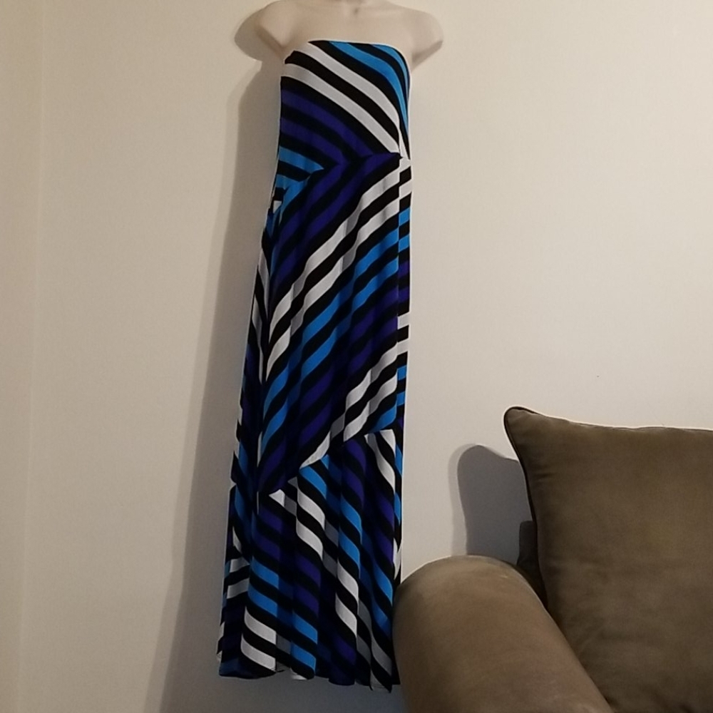 Ashley Stewart women's blue striped tube top dress - Picture 4 of 17